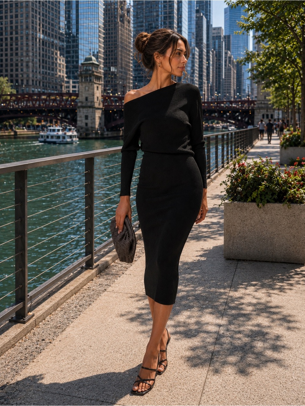 Black Rib-Knit Pencil Skirt - Sleek Women's Workwear